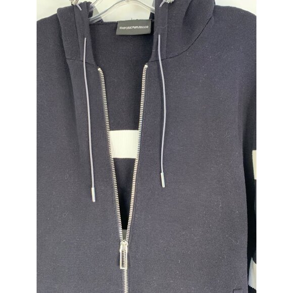 Emporio Armani Mens Hooded Sweater Jacket Size L Varsity Stripe Black RJ10617 - Picture 6 of 9